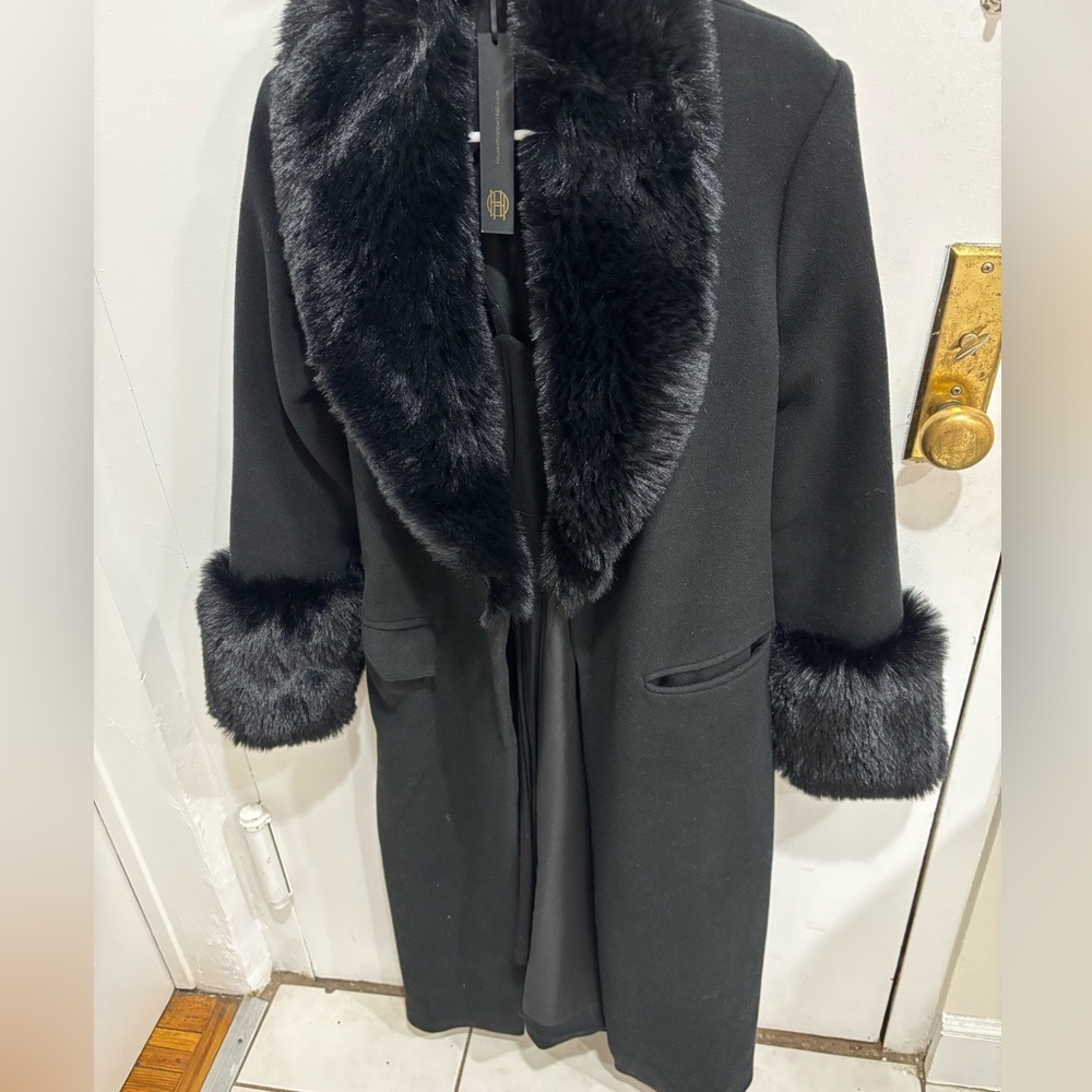 House of Harlow 1960 Fur Long Coat with Belt|